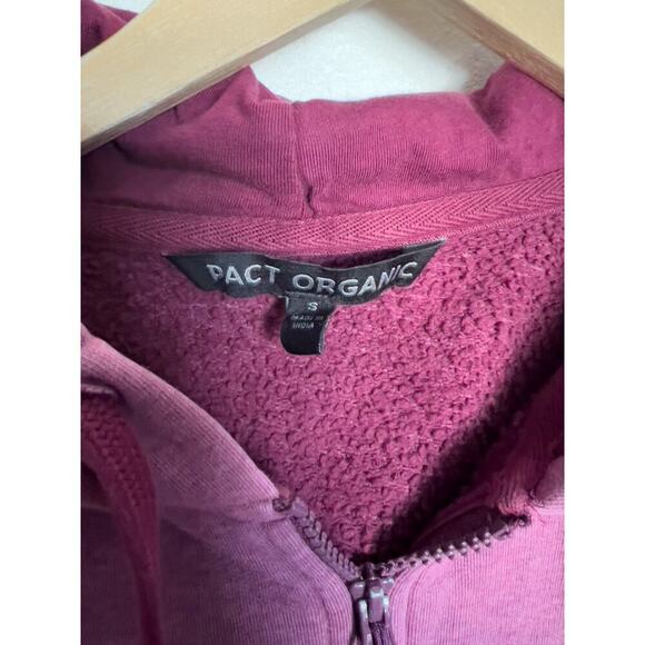 Pact Organic Full Zip Small Hood Berry Burgundy Sweatshirt Hoodie Lounge Long - Picture 7 of 12
